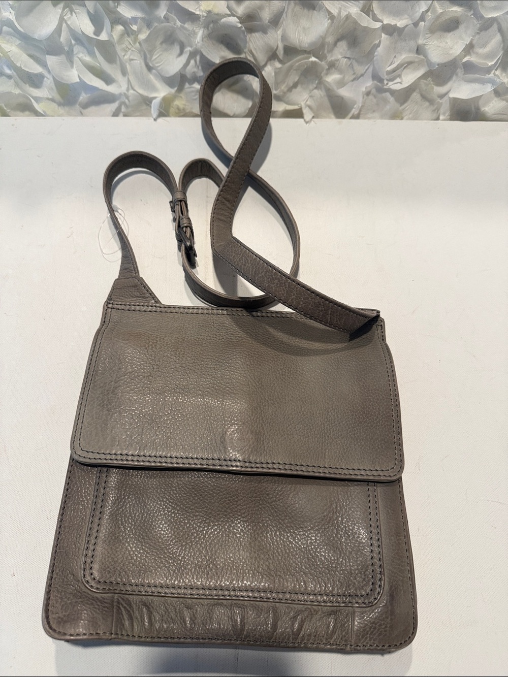 Pebbled Leather Crossbody Bag in Taupe